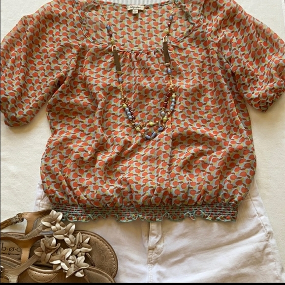 Lily Star Tops - LILY STAR L Apple Print BOHO Top